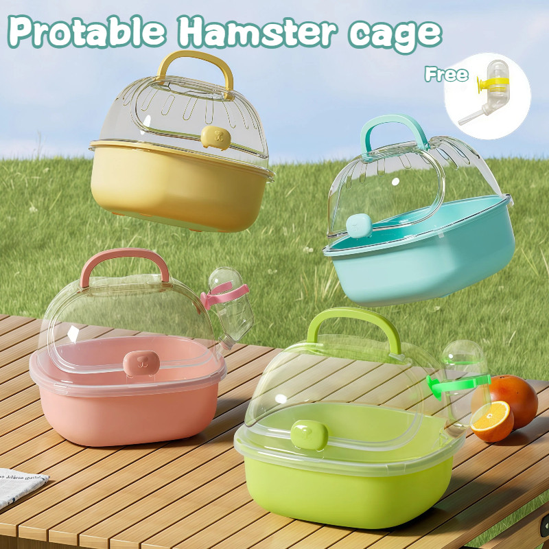 Double Clear Hamster Cage with Water Bottle and Safe Lock Panoramic ...