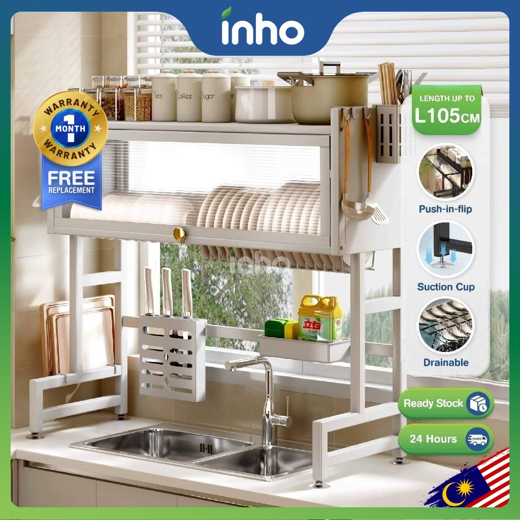 INHO L65-105cm Kitchen Organizer Shelf Dish Plate Storage Sink Dish ...