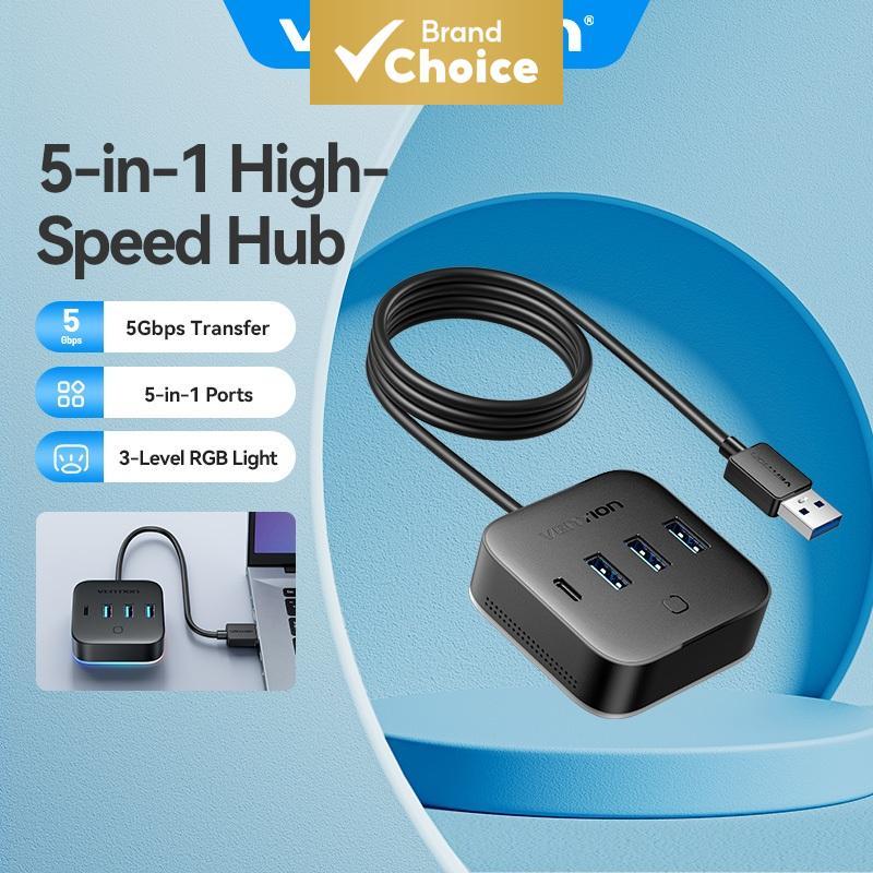 Vention USB Desktop Hub 4-Port 5-in-1 RGB HUB for Computers/Hosts/High ...