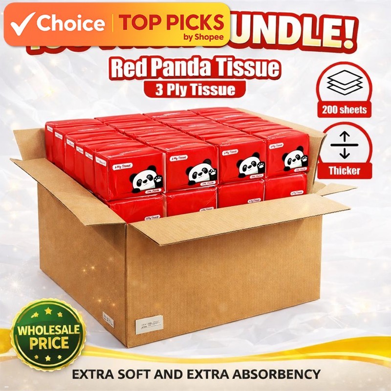 100pkt SET 3 Ply Red Panda Tissue | 100 Packs x 300 Sheets Premium ...