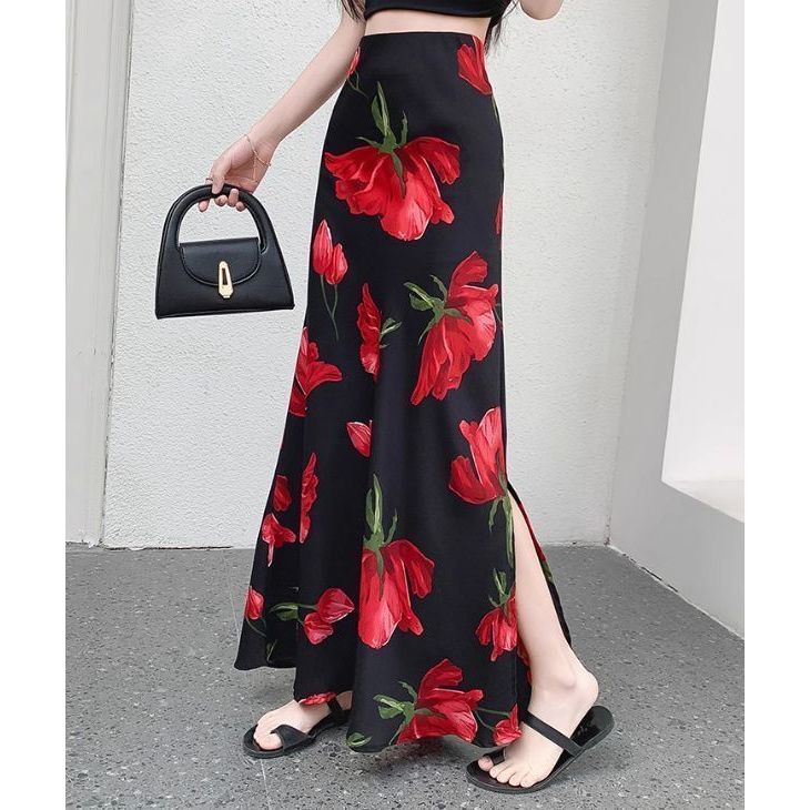 Spring Summer Women's Mini Skirt - Chiffon with Side Slits & Floral ...