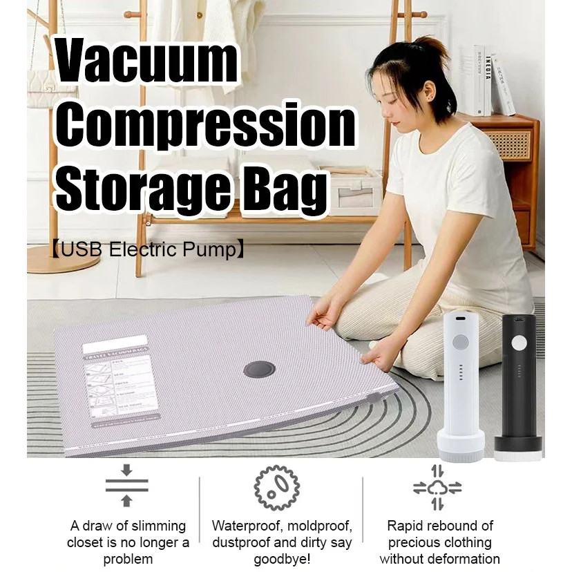 [USB Electric Pump] Vacuum Compression Storage Bags/Clothing Vacuum ...