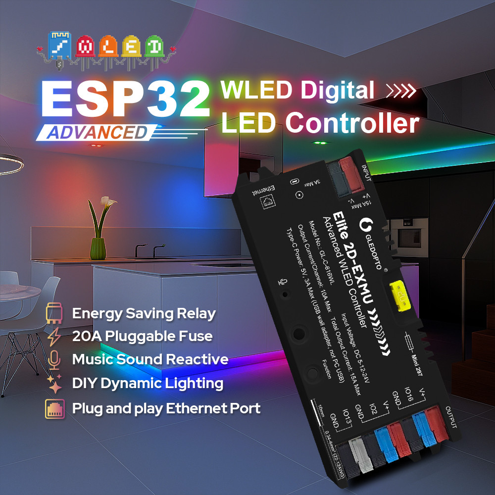GLEDOPTO Elite ESP32 WLED Controller Wired Ethernet Sound Reactive ...