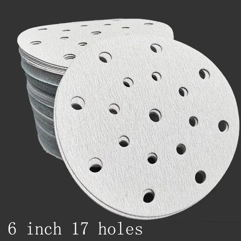 ATPRO 6 inch 17 Hole Flocking Dry Sanding Paper Round White Sand ...