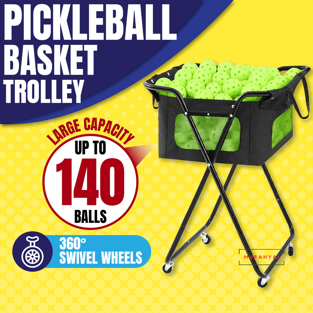 Tennis Ball Basket Trolley Cart Pickleball Basket Foldable Storage Bag ...