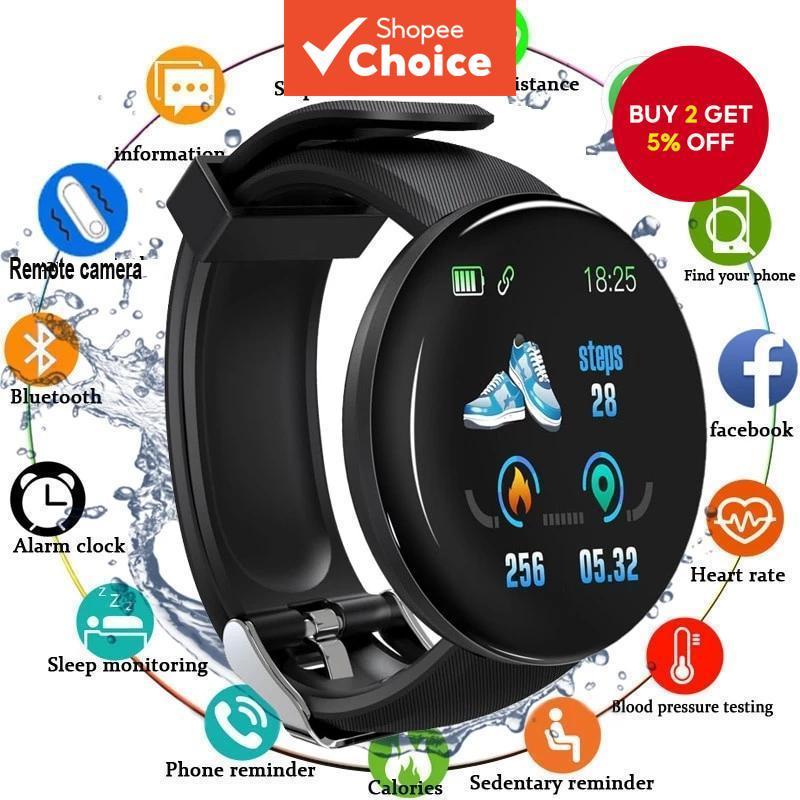  D18 Smart Watch Digital Bluetooth for Men and Women, Fitness Monitor Smartwatch Bracelet Wristband Compatible with All Phones  D18 Jam Tangan Pintar Digital Bluetooth untuk Lelaki dan Wanita Pemantau Kecergasan Gelang Pergelangan Tangan untuk Semua
