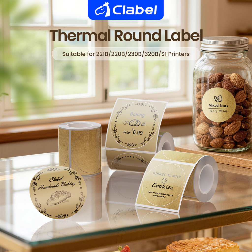 CLABEL Round Thermal Label Sticker Waterproof for 221B/220B/S1 Label ...