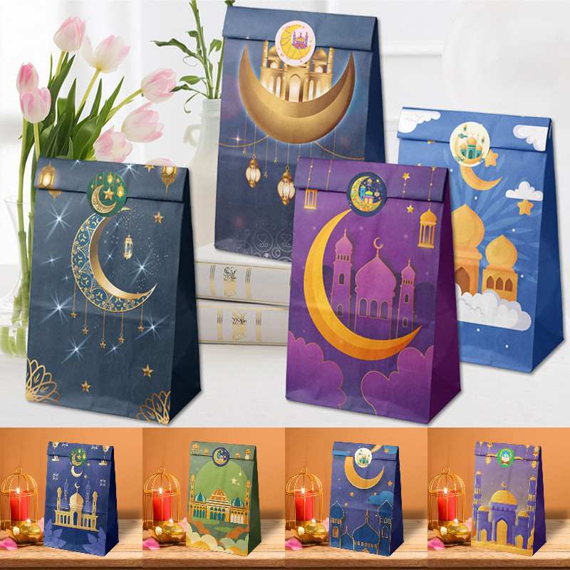 12pcs Hari Raya Paper Bag Moon Star Castle Pattern Gift Bags Ramadan ...