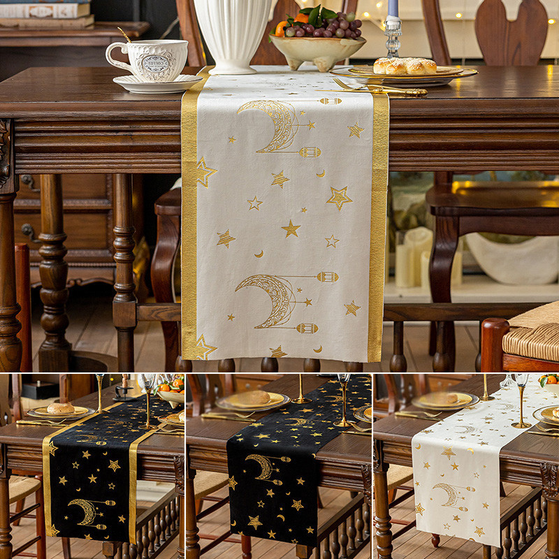 2026 Gold-Stamped Moon Star Table Cover Ramadan Mubarak Table Runner ...