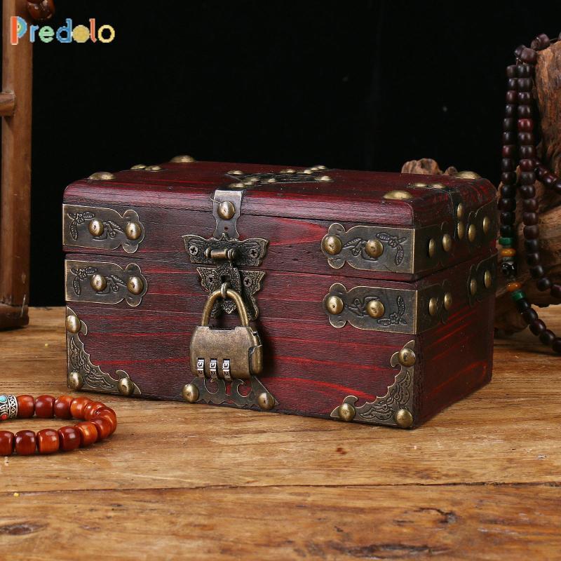 predolo Wooden Treasure Chest Multifunctional Lockable Collection ...