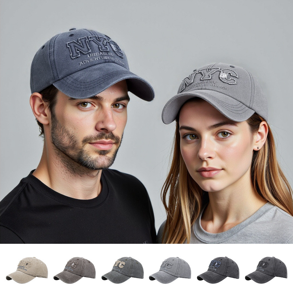 Washed Cotton Letter NYC Embroidered Baseball Cap Washed Distressed ...