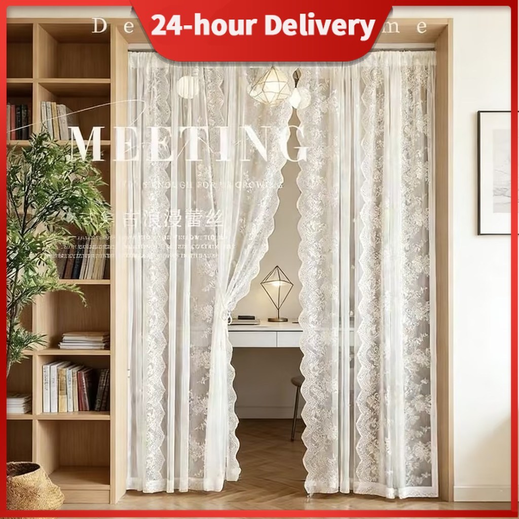 Retro Romantic White Lace Curtain Living Room Partition Curtain Home ...