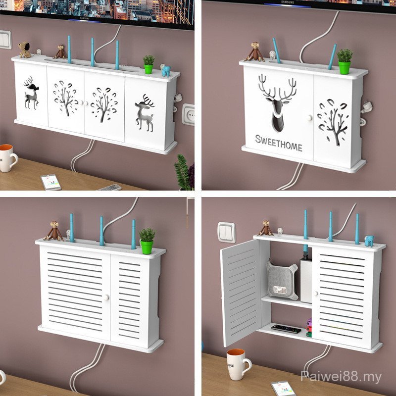 Wireless Router Storage Box Wall-Mounted Wall-Mounted Perforation-Free ...