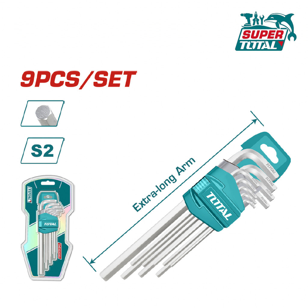 [ TOTAL ] (THT106192) 9pcs Hex Key Set S2 Extra Long | 1.5-10mm Allen ...