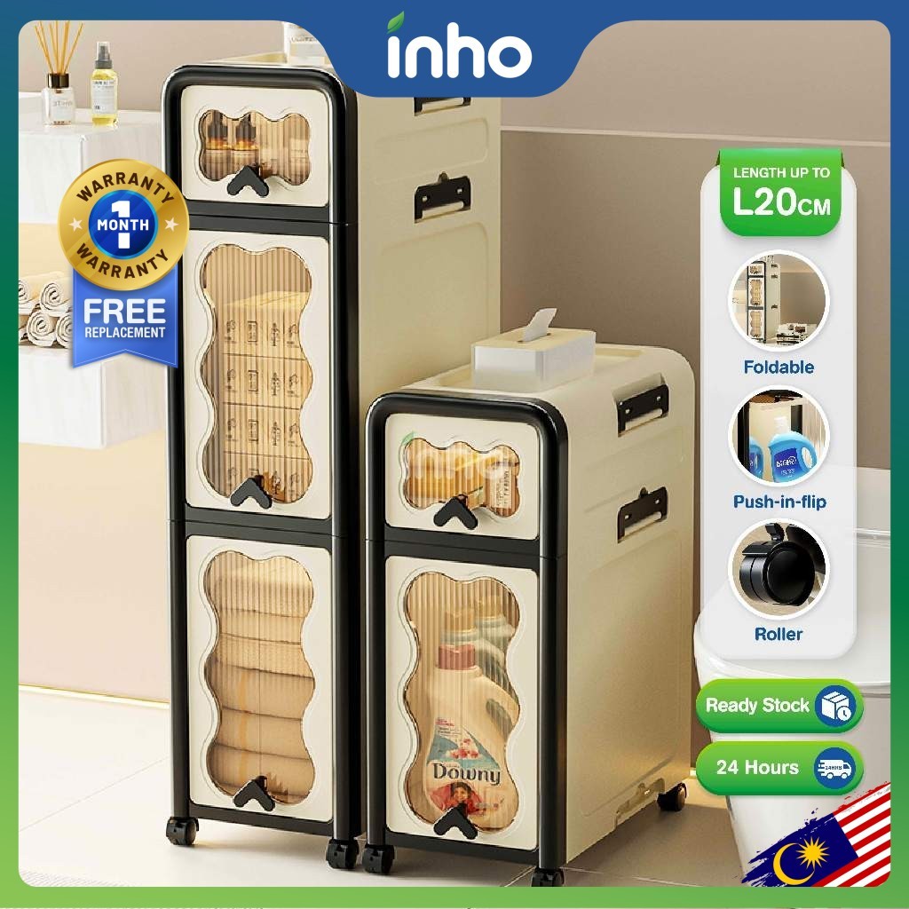 INHO L20cm (2-4 Layers) Slim Foldable Narrow Bathroom Storage Cabinet ...