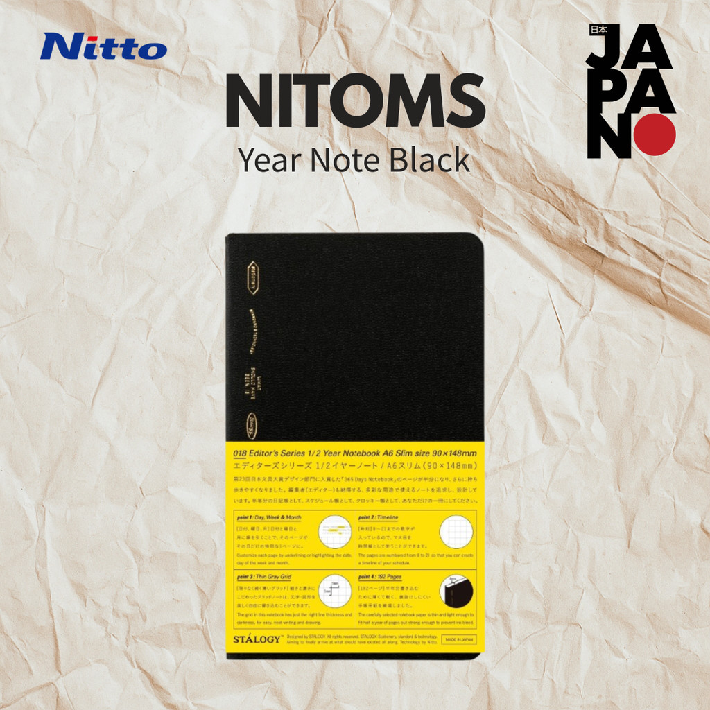 NITOMS STALOGY Notebook A6 Slim Graph 1/2 Year Black SS1020 | Shopee ...