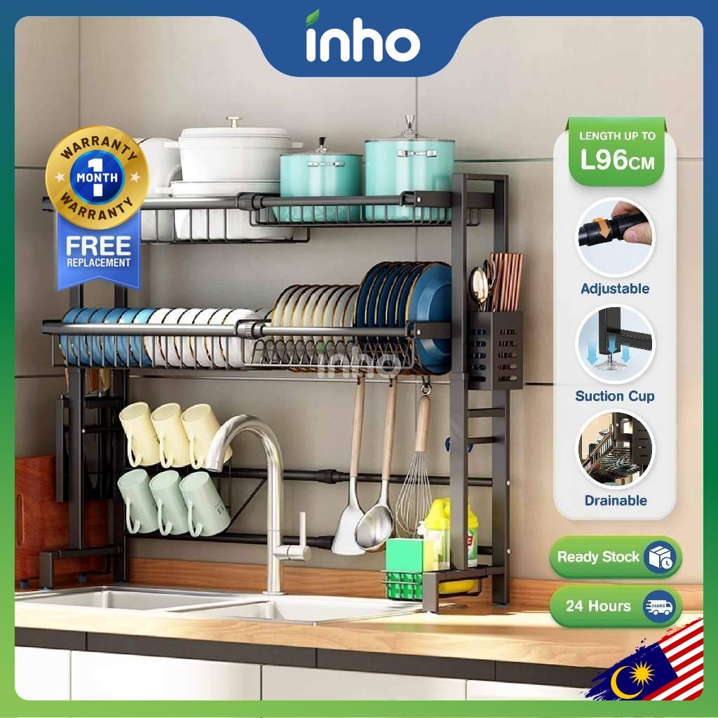 INHO L56-96cm (1/2 Layers) Kitchen Stainless Steel Adjustable Length ...