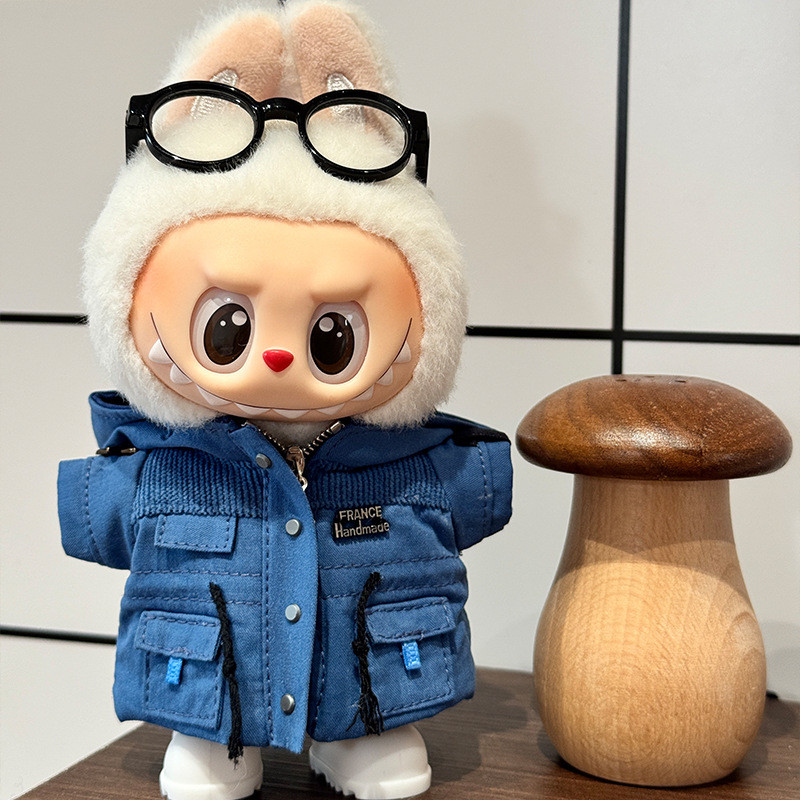 15cm 17cm Labubu Clothes Blue Long sleeved cotton jacket For labubu V1 ...