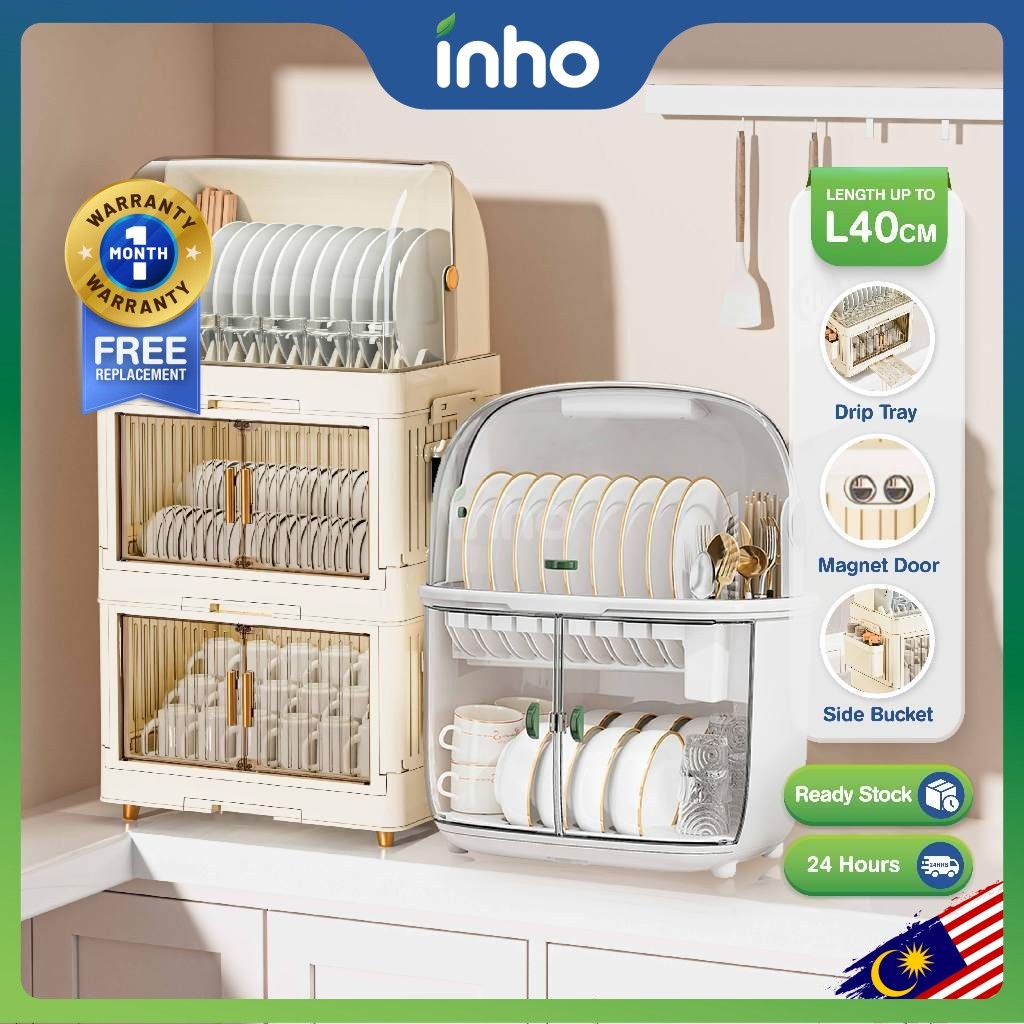 INHO L38/40cm Multi-Layers Dish Drainer Rack Organizer With Cover ...