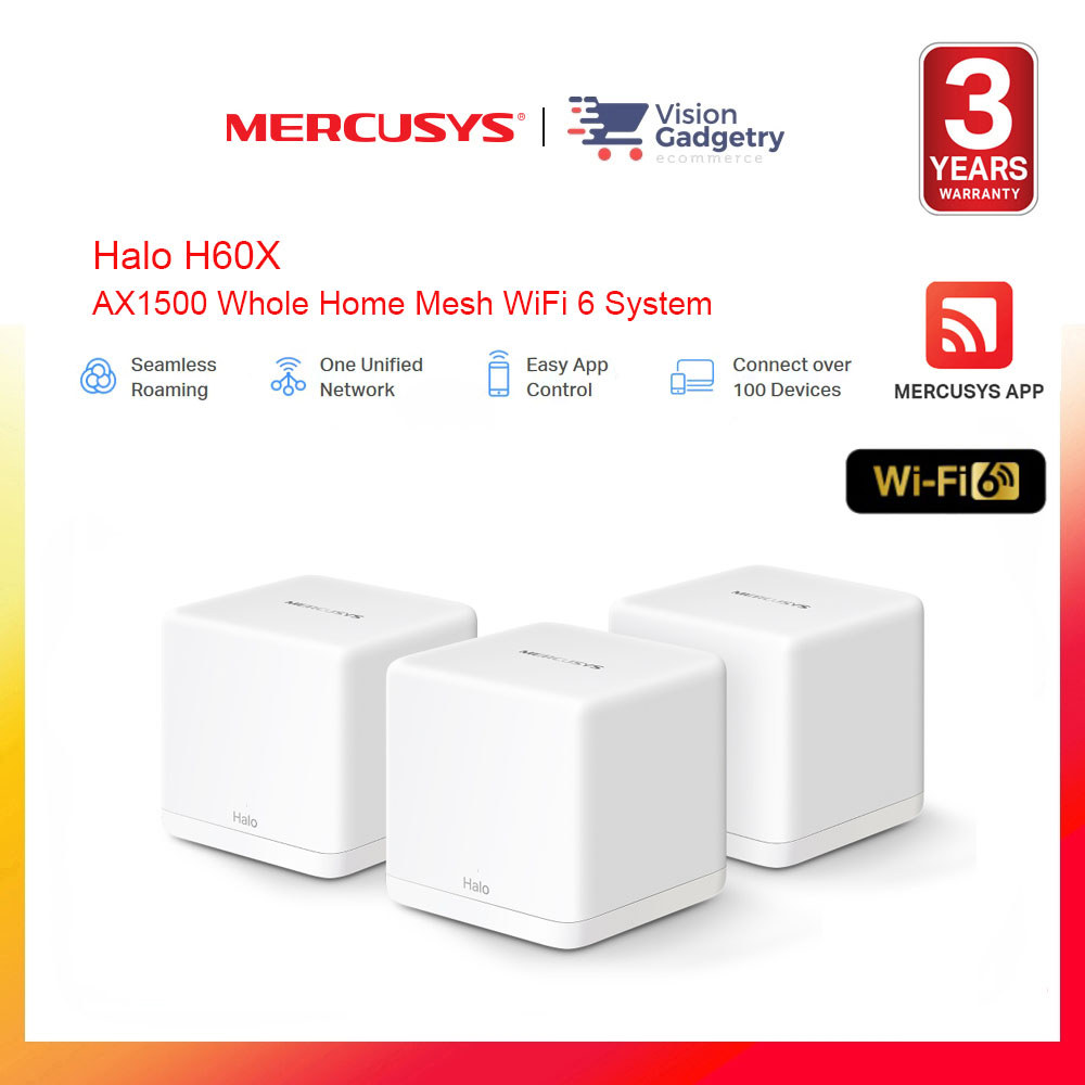 Mercusys Halo H60X AX1500 Whole Home Mesh WiFi 6 Gigabit Router System ...