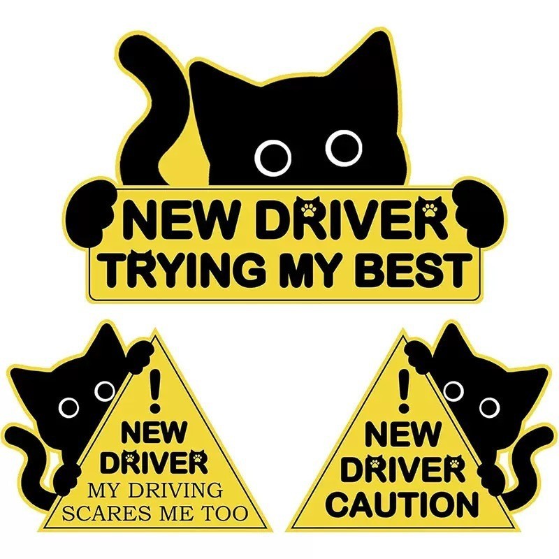 Funny New Driver Sticker Reflective | Stiker Pemandu Baru Kucing Comel ...