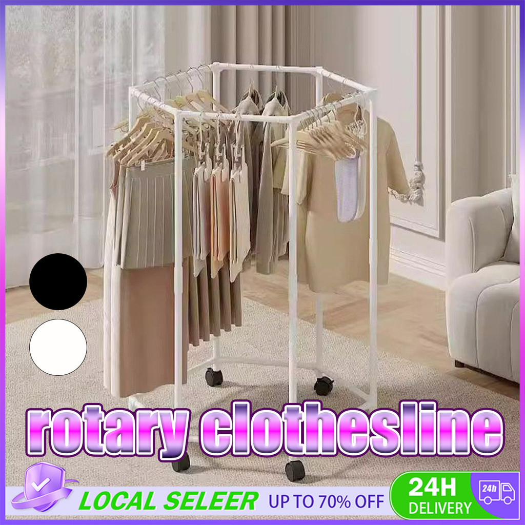 Heavy-Duty Rotating Hexagonal Clothing Rack with Wheels 360° Rotatable ...