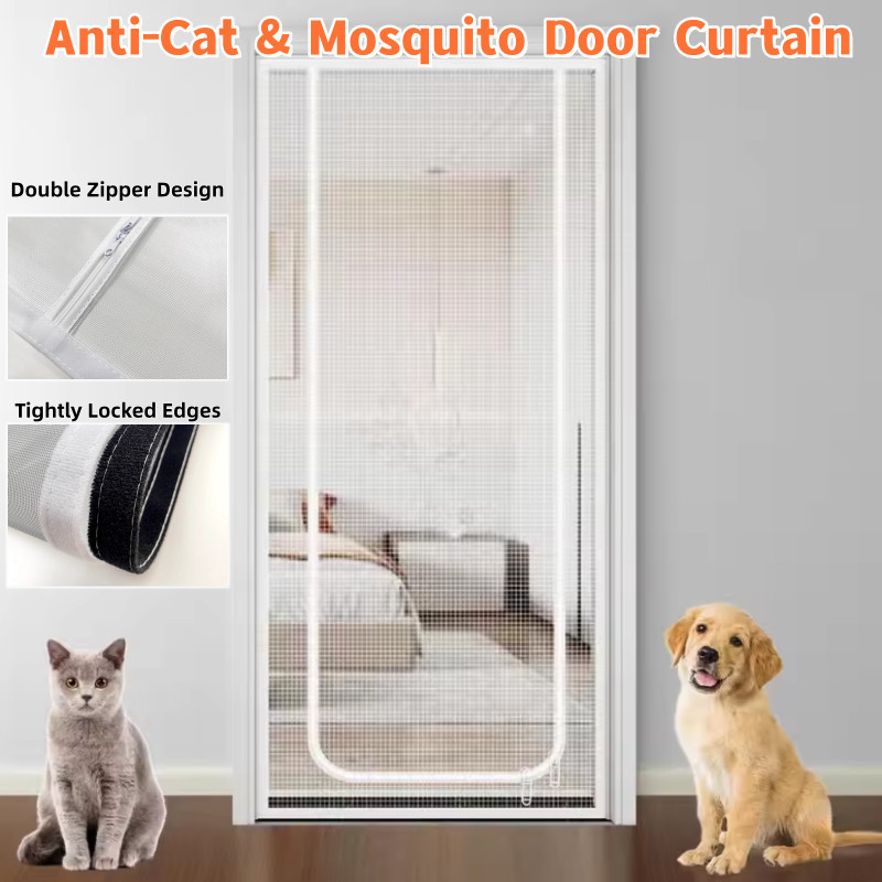 Cat Screen Door Zipper Pet Door Screen Cat Gate Portable Protector Anti ...
