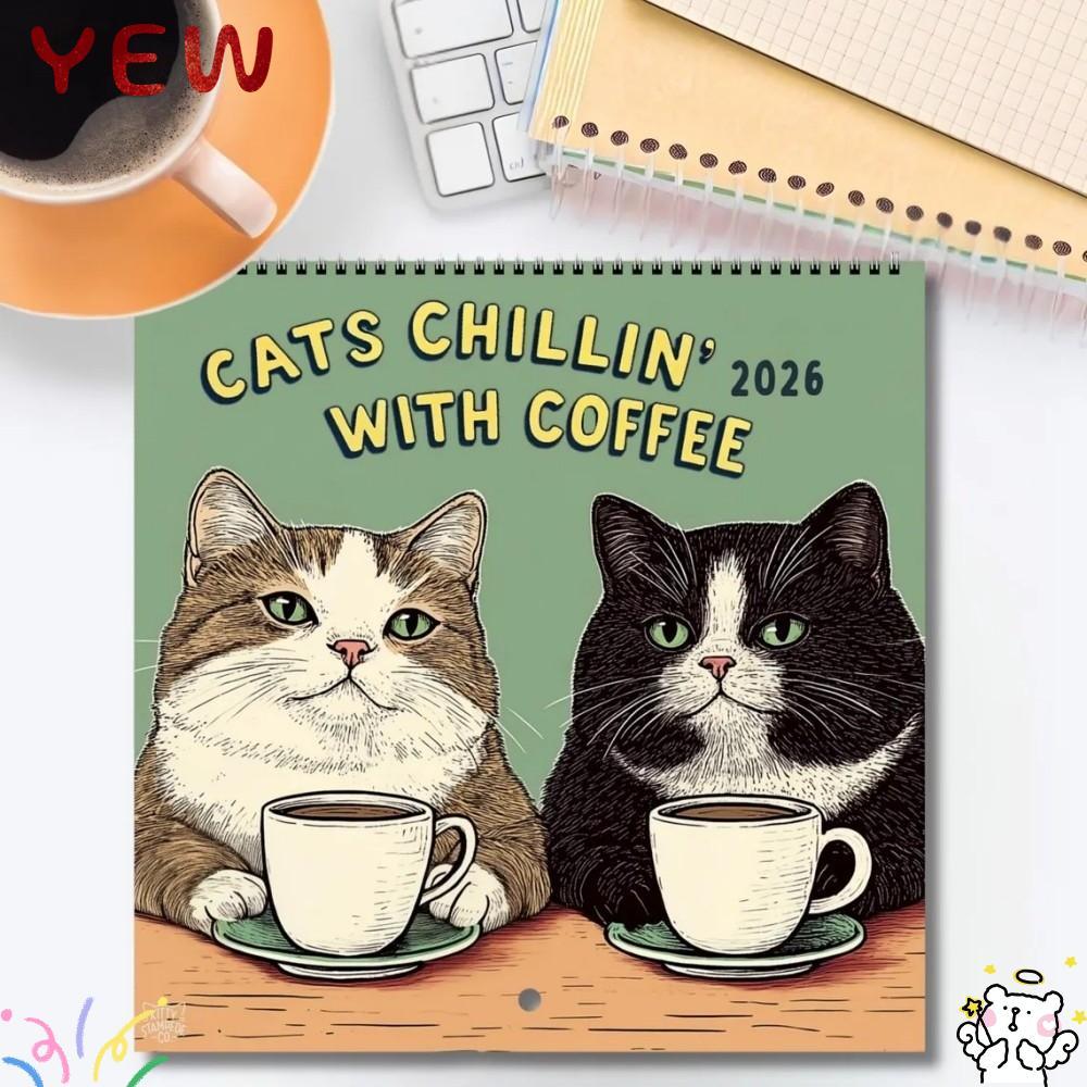 YYE Cat Cafe Calendar, Family Planner Thick Paper 2026 Calendar, Funny ...