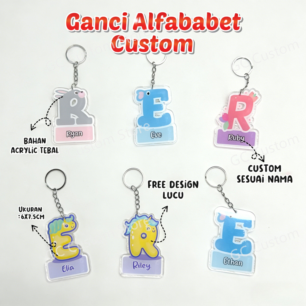 English alphabet Acrylic keychain Custom name Print keychain keychain ...