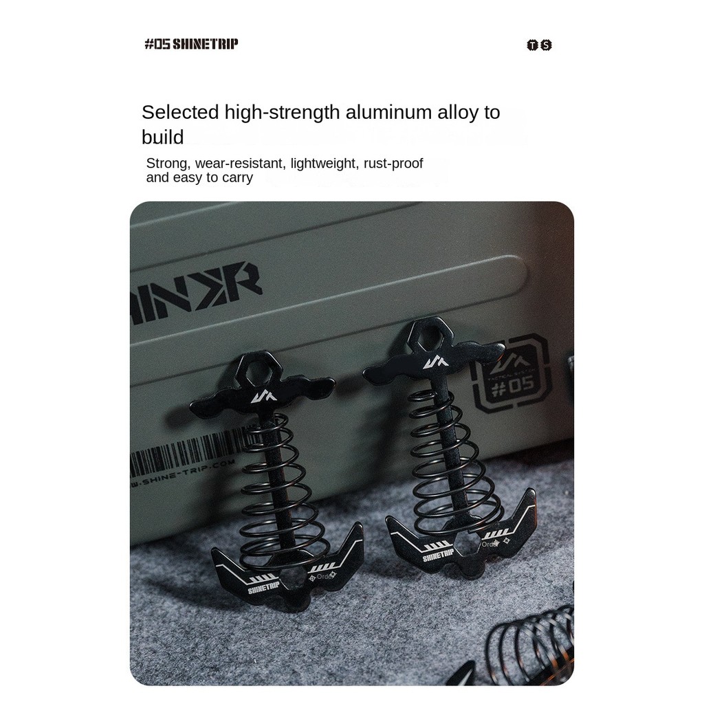 ShineTrip Tactical Fishbone Stakes with Spring Hooks and Guy Lines for ...