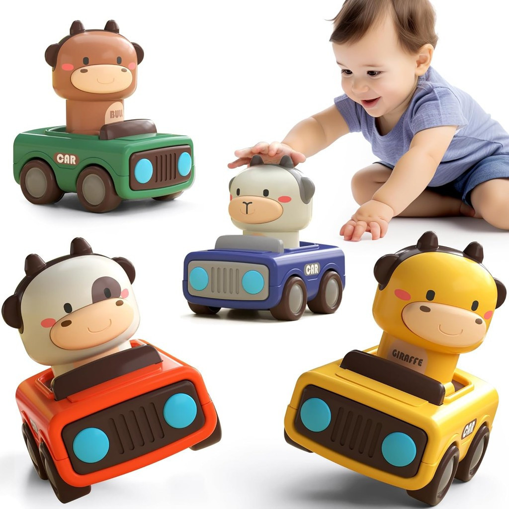 Press to Go Car Toys for Toddlers 1-3,Baby Animal Racing Cars, Infant ...
