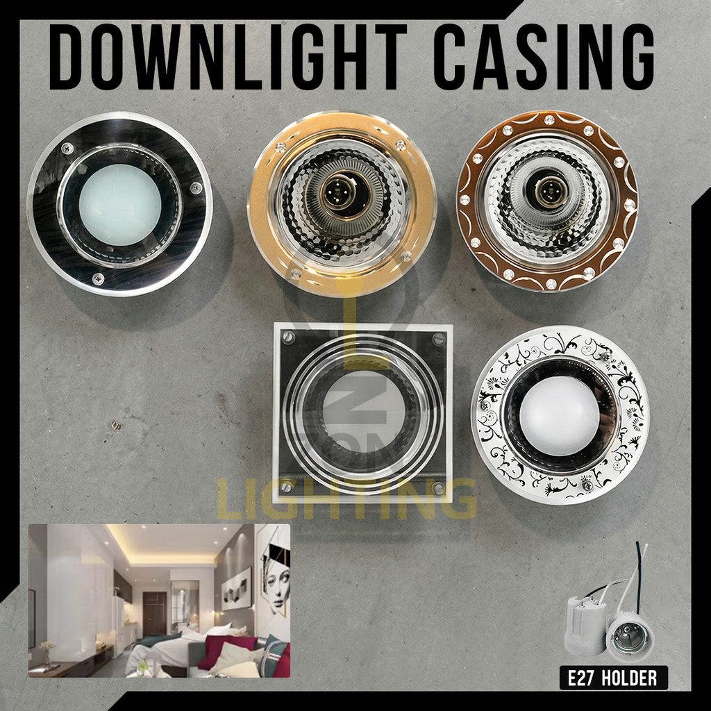 Recessed down light casing bulb E27 kaca aluminum metal corak design ...
