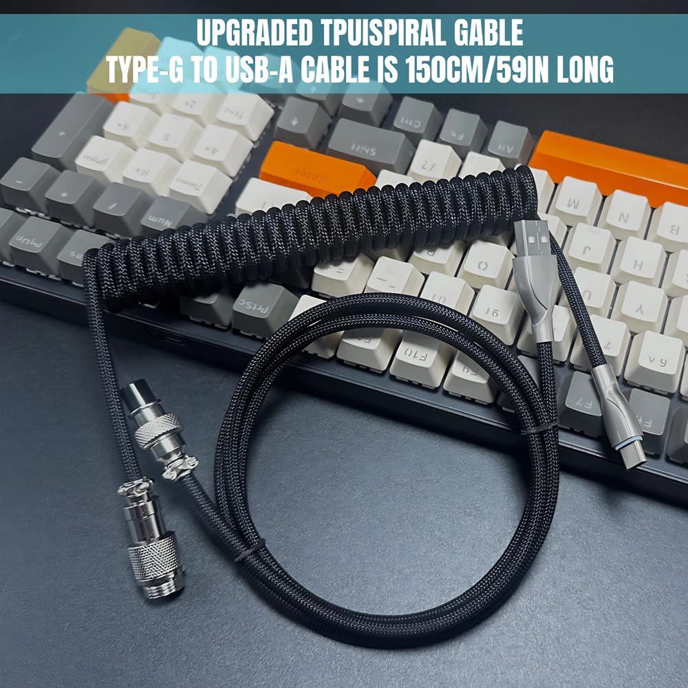Kabel Keyboard Gaming Bergulung 1.5M Putih Braided Cable Detachable ...