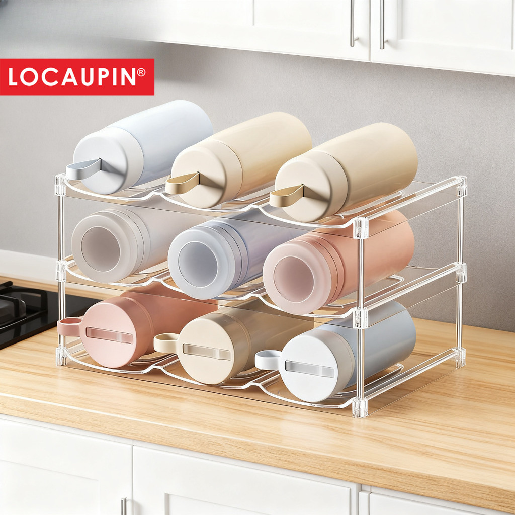 Locaupin Stackable Clear Water Bottle Rack | Kitchen & Fridge Organizer ...