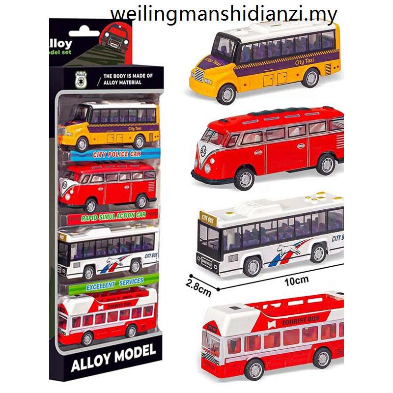 1: 50 Alloy Pull Back Bus Model 4-Piece Set School Bus Model Bus Car ...