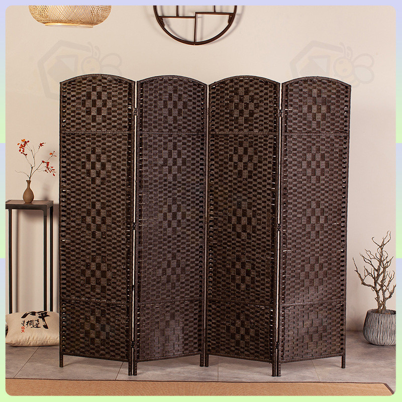 Folding Screen Partition Rattan-Woven Panel Screen Antique-Style ...
