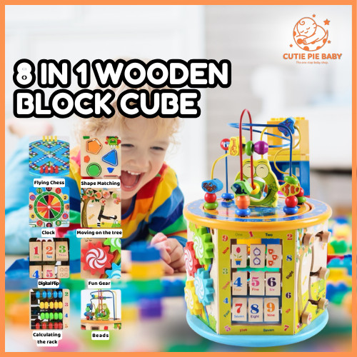8 in 1 Educational Wooden Toy Block Cube Activity Learning Education ...
