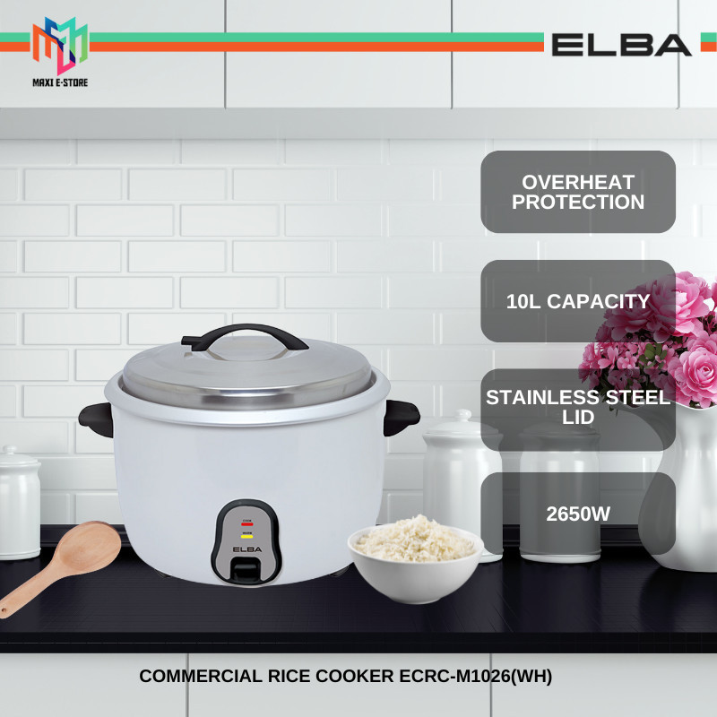 Elba ECRCM1026WH Commercial Rice Cooker 10L With Overheat Protection ...