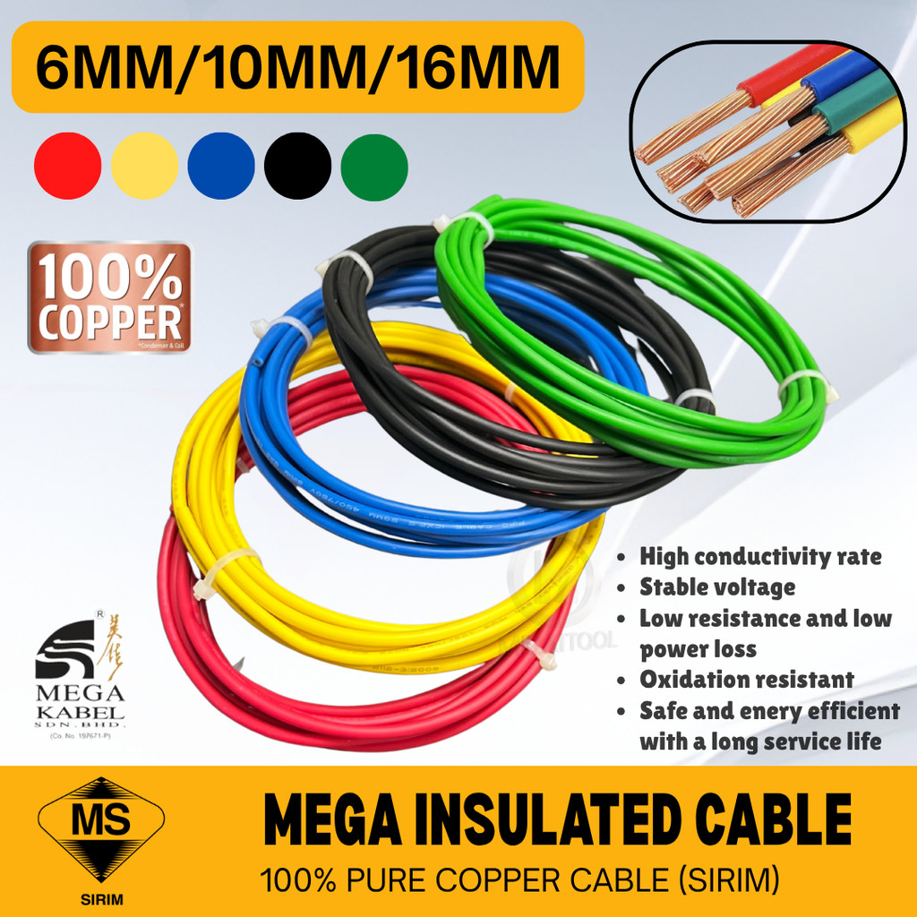 [METER] MEGA KABEL Insulated PVC Cable (SIRIM) 100% Pure Copper (6mm ...