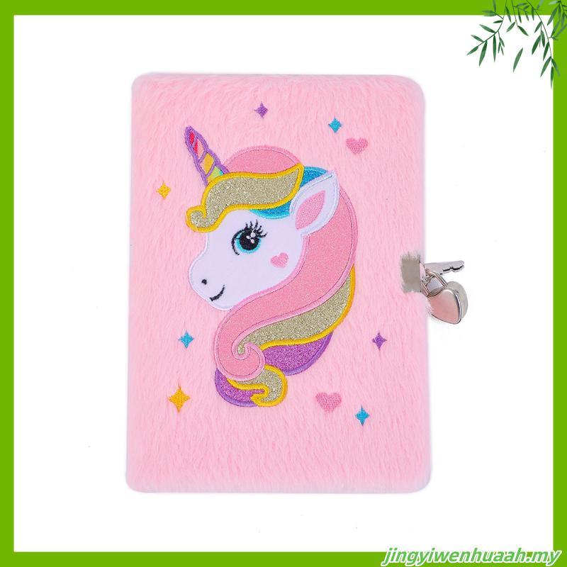 QX Unicorn Notebook with lock Rainbow Pink Blue Purple Fluffy A5 Diary ...