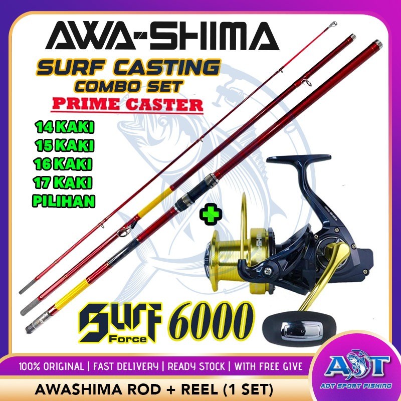 AWASHIMA SURF CAST SET PRIME CASTER ROD + SURF FORCE REEL COMBO SET ...