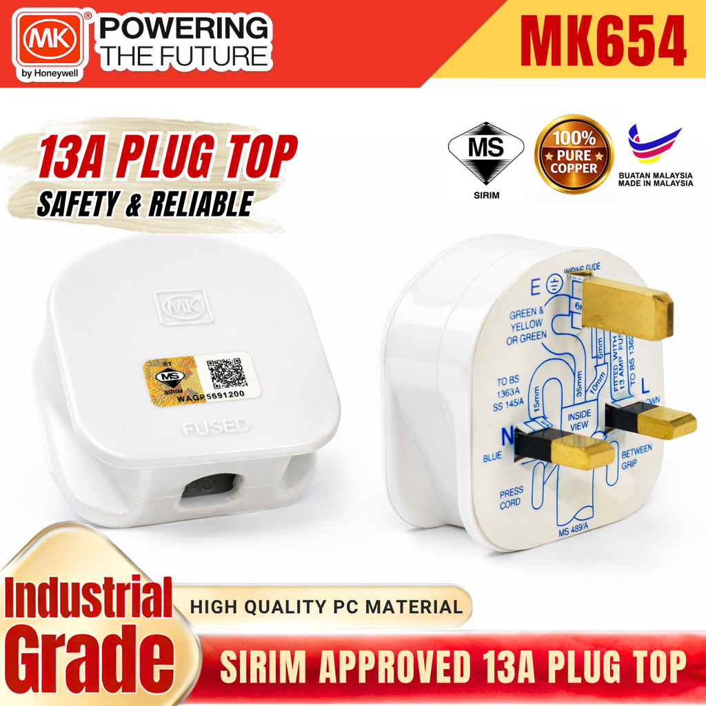 MK 654 250V 13A Electric Tough Plug with Fused 3 Pin Plug Top UK Type ...