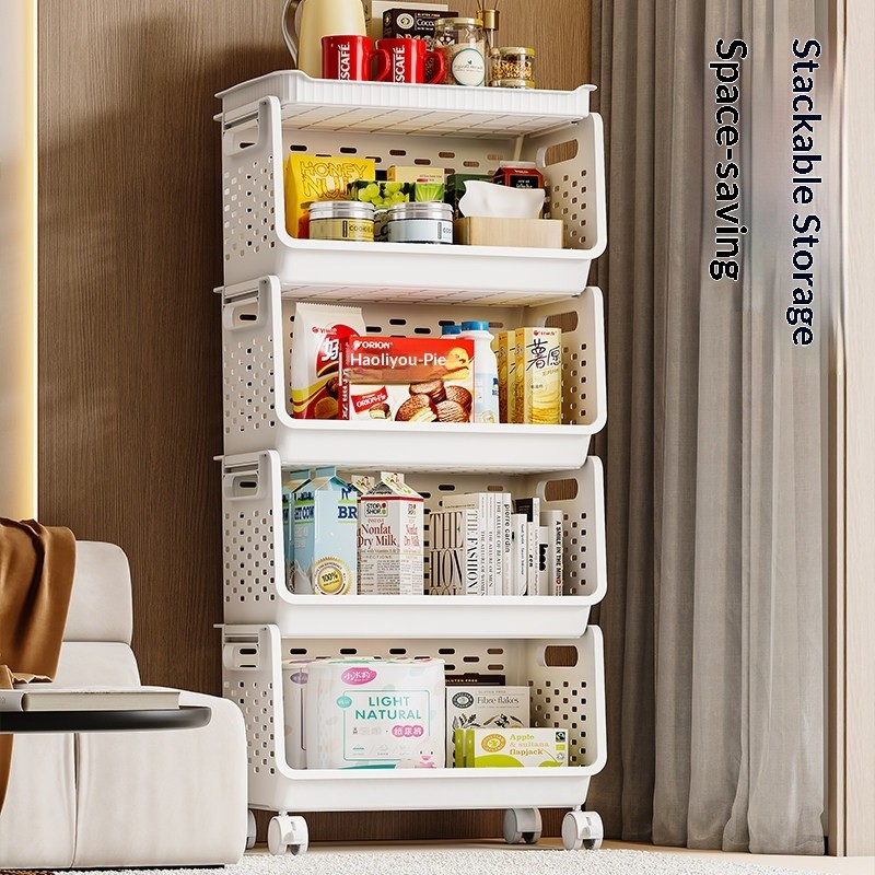 Kitchen Storage Rack with Stackable Baskets and Wheels Multi Layer ...