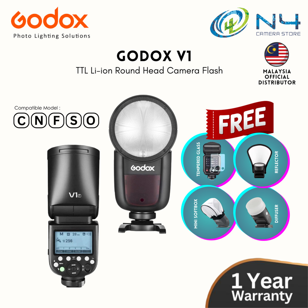 Godox V1 TTL On-Camera Round Flash Speedlight For Canon Sony Fujifilm ...