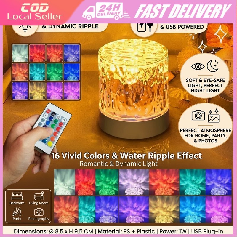 16 Colors Water Ripple Light USB Powered Rotating RGB Crystal Lamp With ...