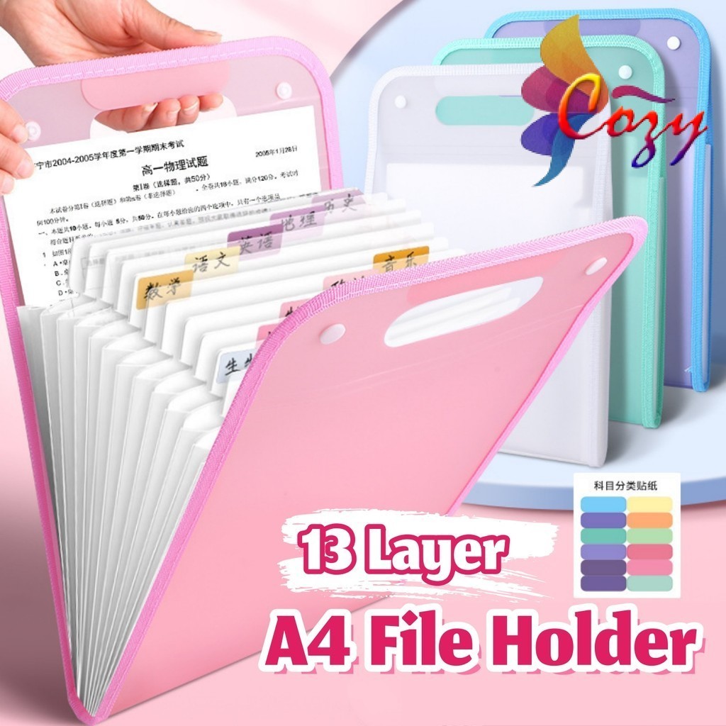 13 Layer A4 Expanding File Folder Multi-Layer File Holder with Handle ...
