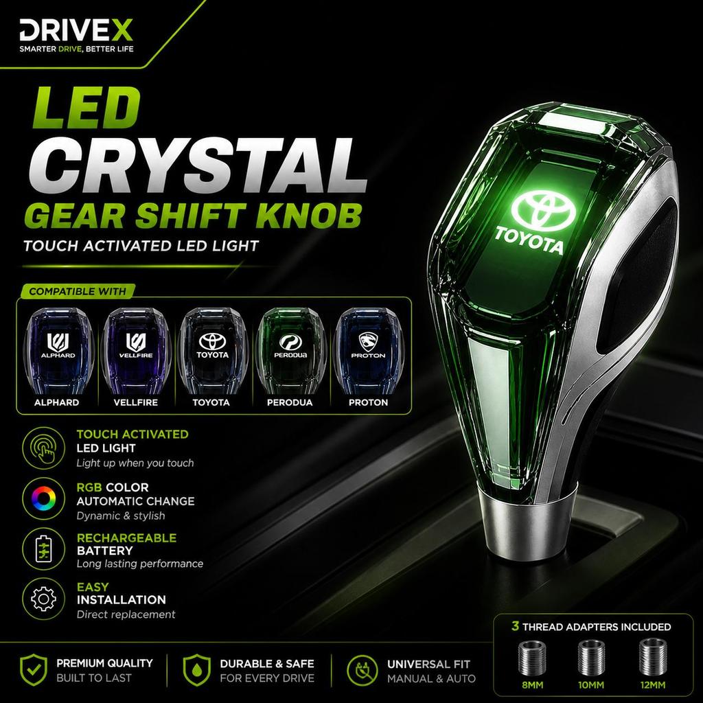 DriveX Crystal LED Gear Shift Knob RGB Touch Light Fit Toyota Alphard ...