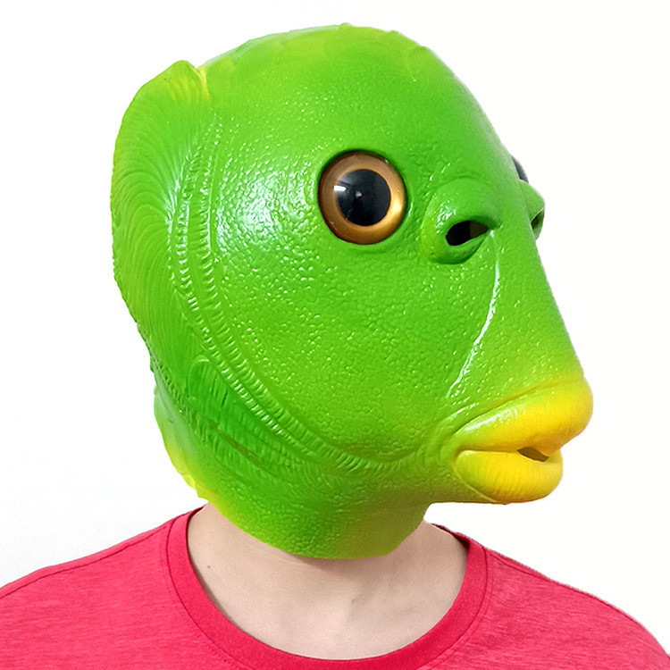 Green Fish Head Fish Headgear Mask Cute Funny Funny Sand Sculpture Fish ...