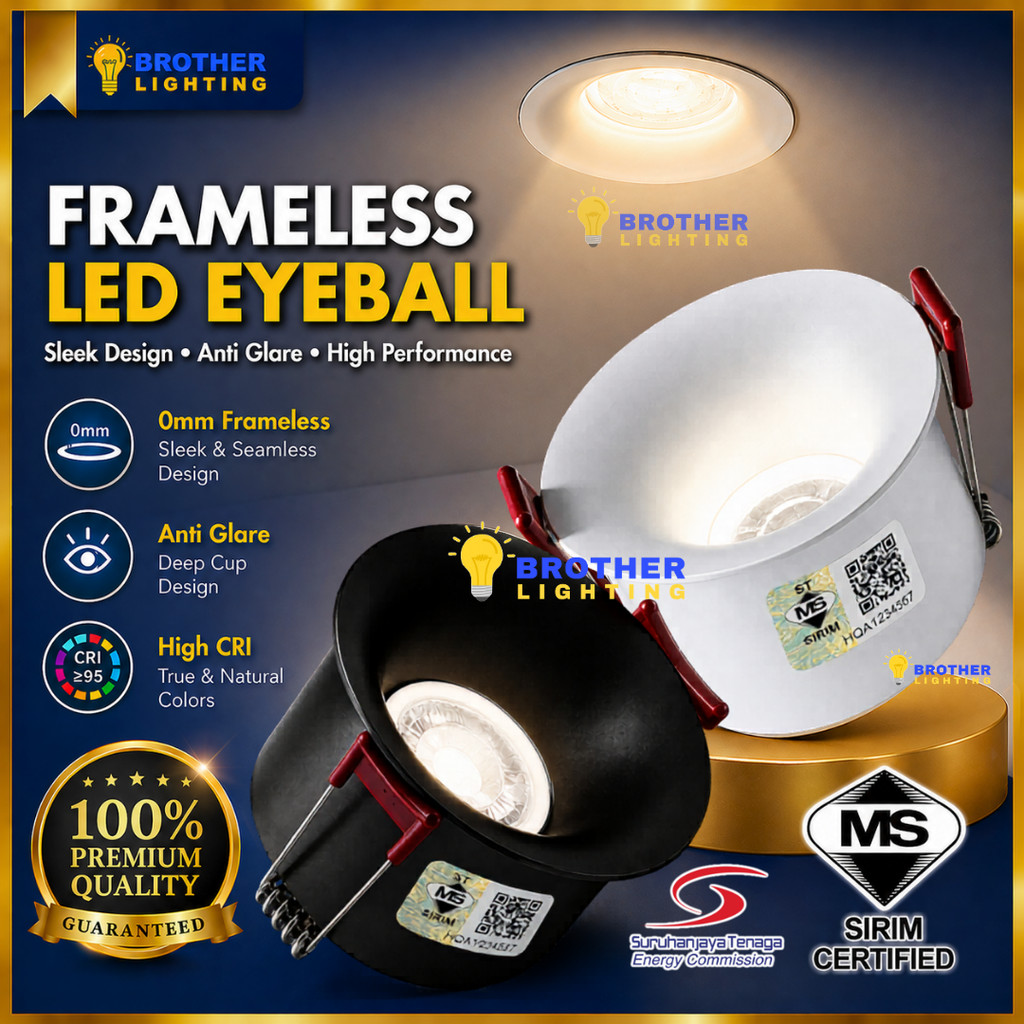 [SIRIM] Frameless Curve Deep Cut LED Eye ball Anti Glare 7W Recessed ...