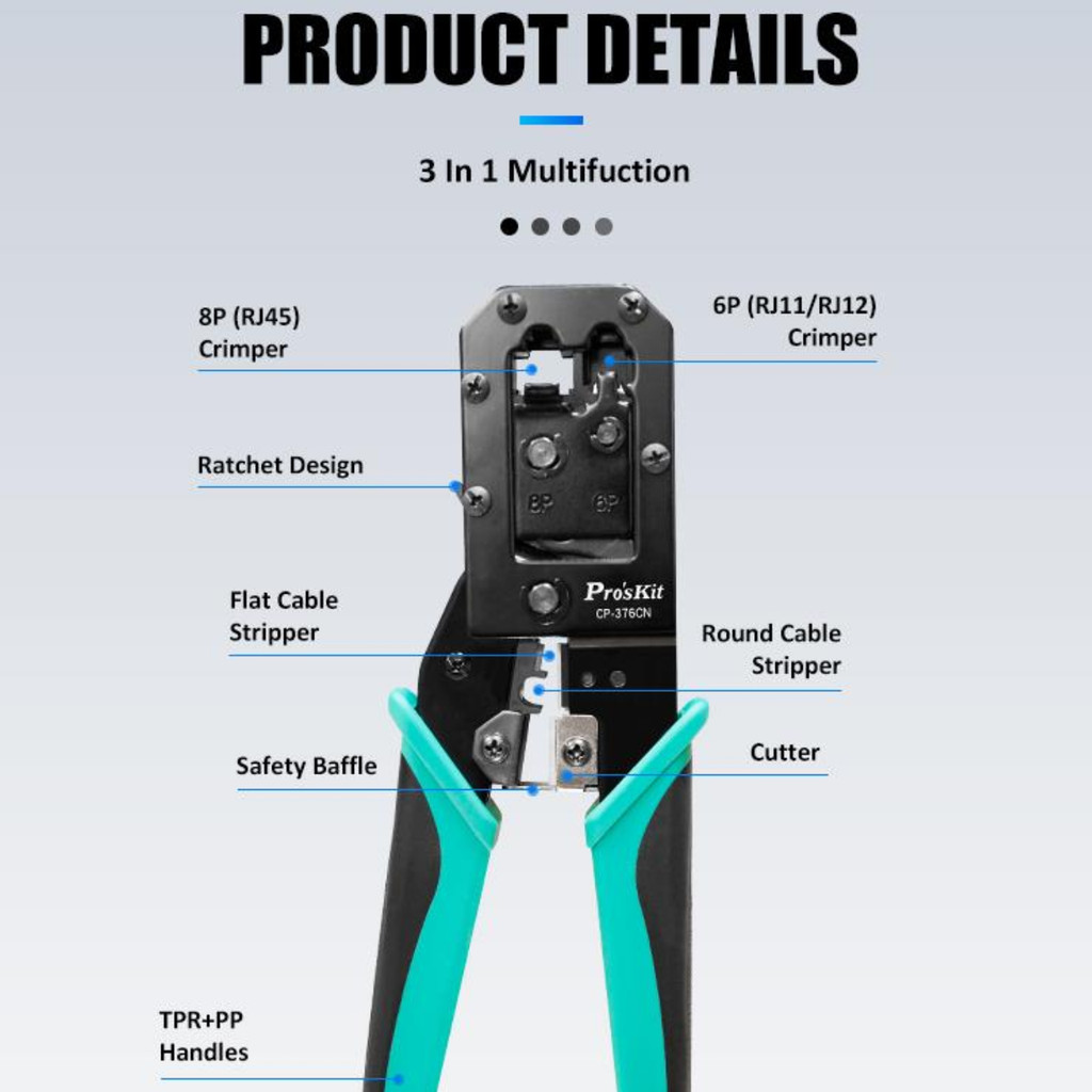 Pro'sKit CP-376CN 8P/6P Modular Plug Crimping Tool CAT6/CAT5 LAN RJ45 ...